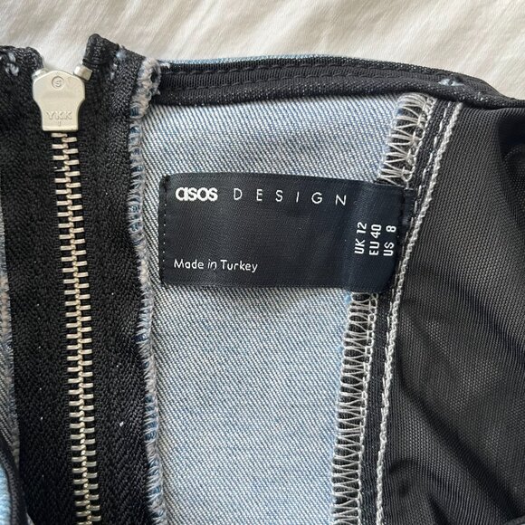 ASOS DESIGN Crop denim top with mesh detail in blue Size 8 - Picture 3 of 9